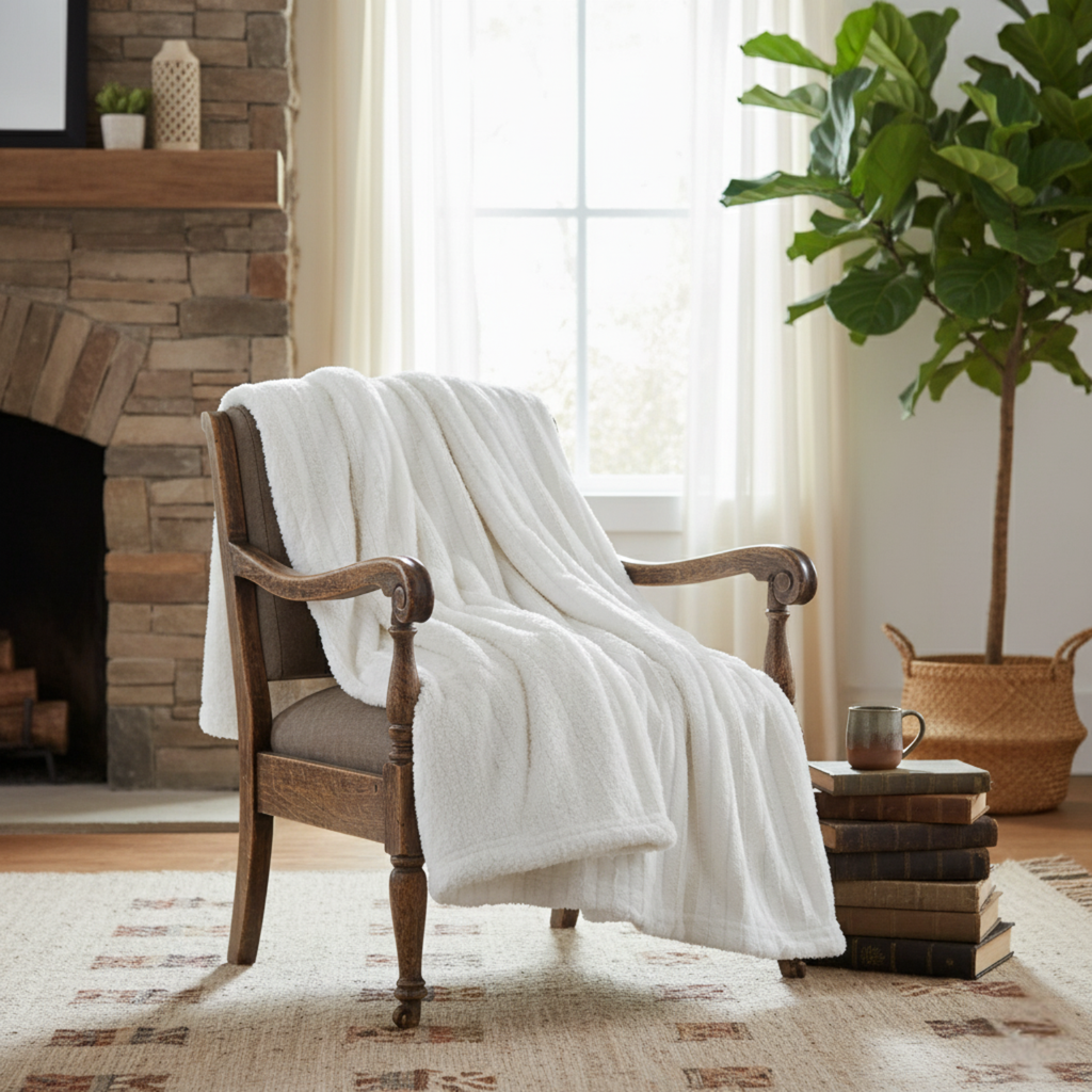 Tache Ivory Faux Fur & Sherpa Throw Blanket