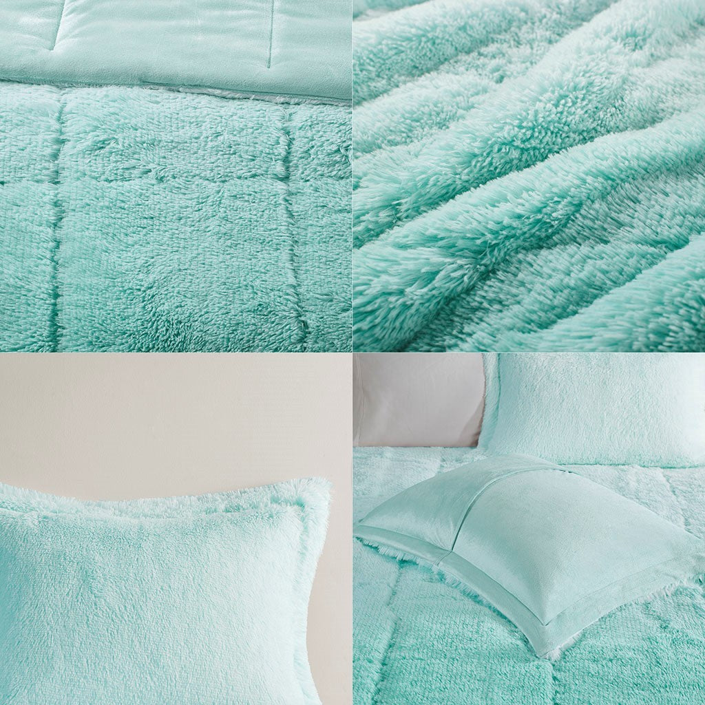 Ombre Shaggy Long Fur Comforter Mini Set-Full/Queen