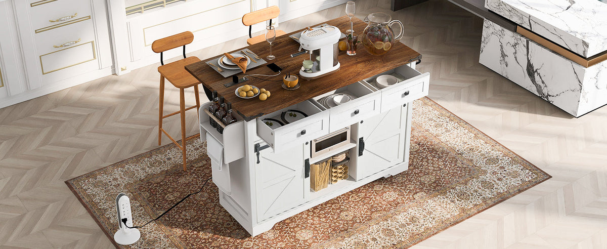 Farmhouse Kitchen Island with Power Outlet-53.7"