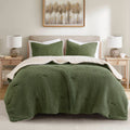 Olive Full/Queen Waffle Knit Chenille Comforter Set