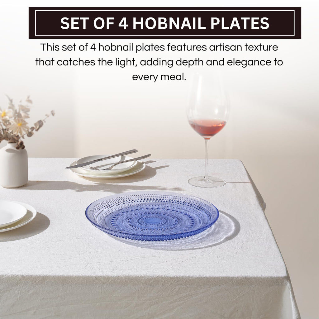 Blue Glass Hobnail Dinner Plates – Set of 4