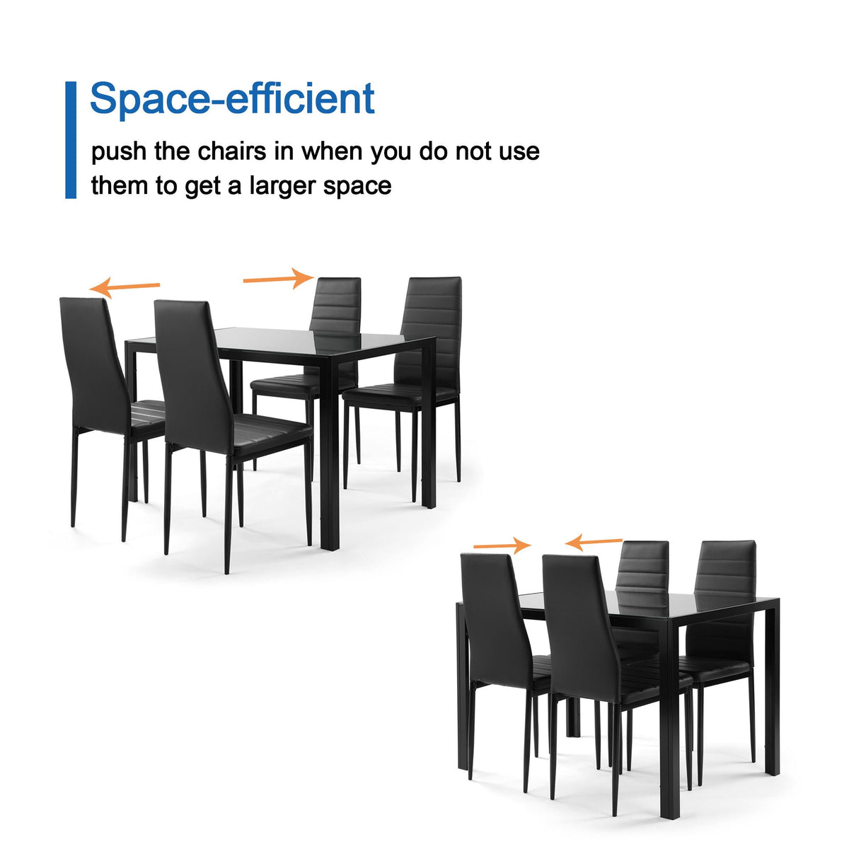 5 Piece Dining Set-Tempered Glass Dining Table, 4 Plush Chairs