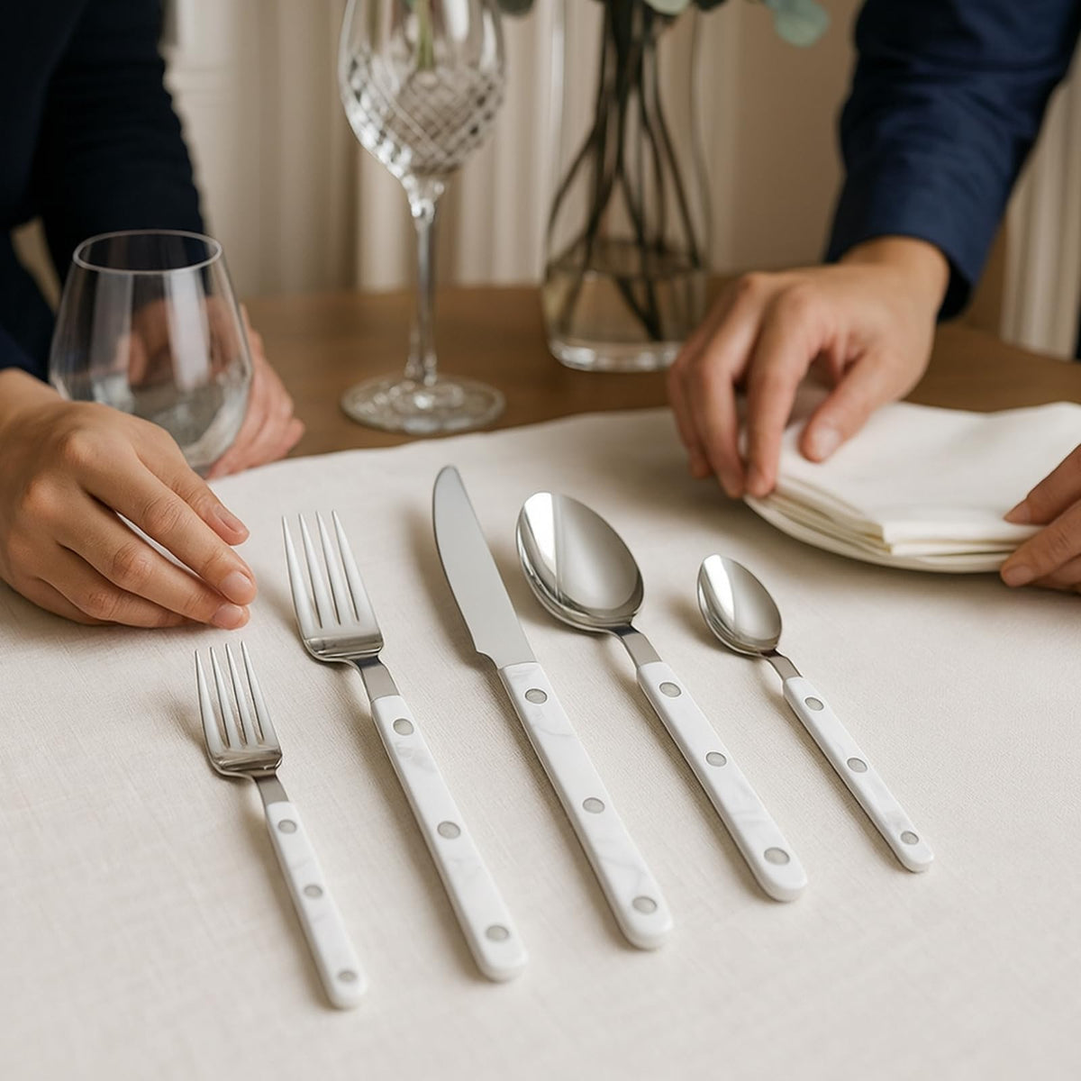 Khen White Stainless Steel Flatware – 20-Piece Set