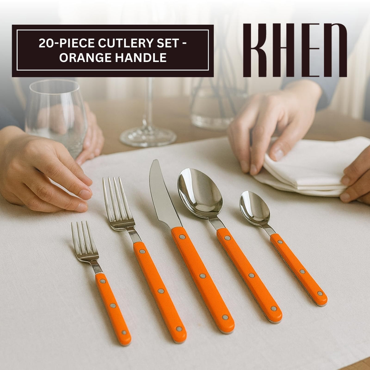 Khen Orange Stainless Steel Flatware – 20-Piece Set