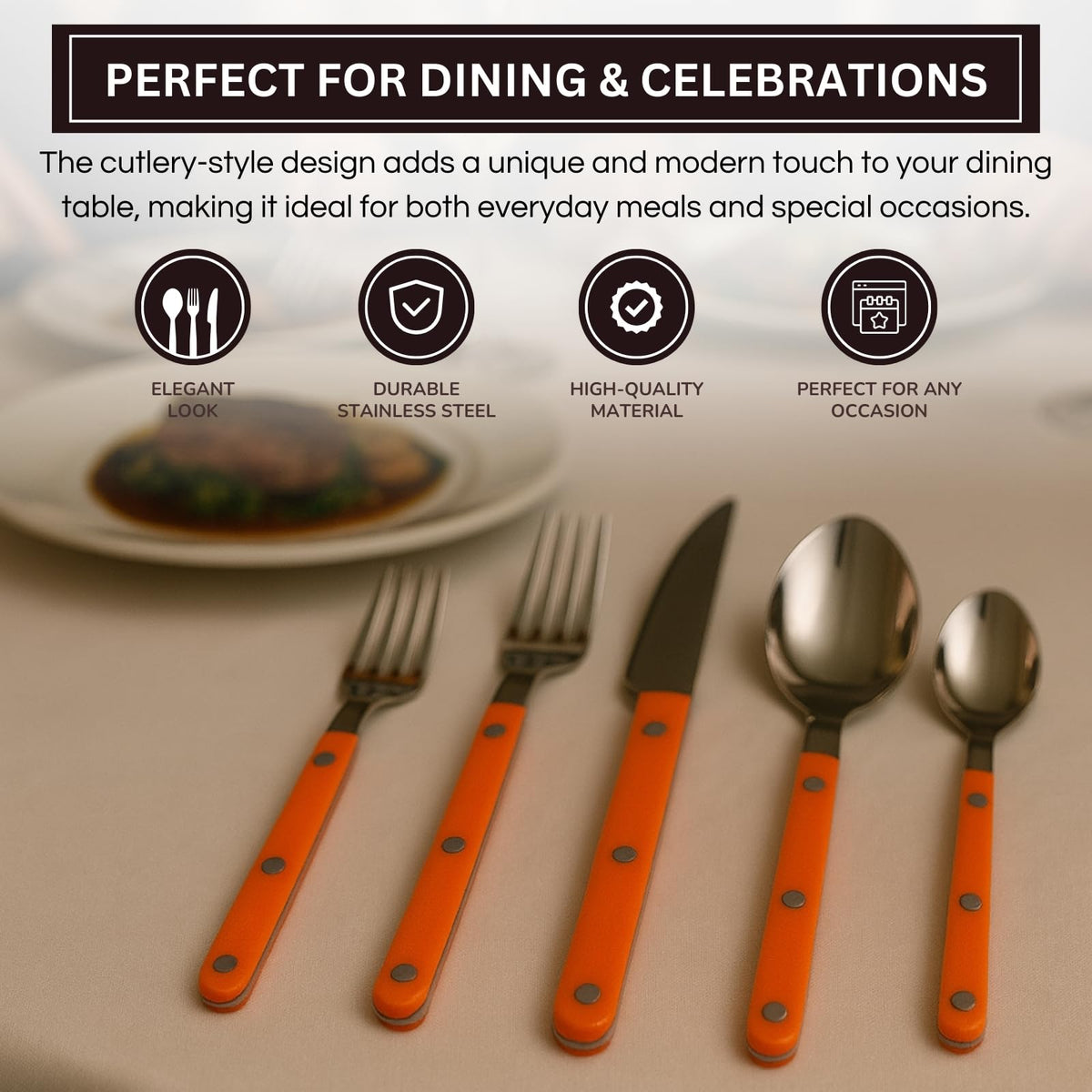 Khen Orange Stainless Steel Flatware – 20-Piece Set