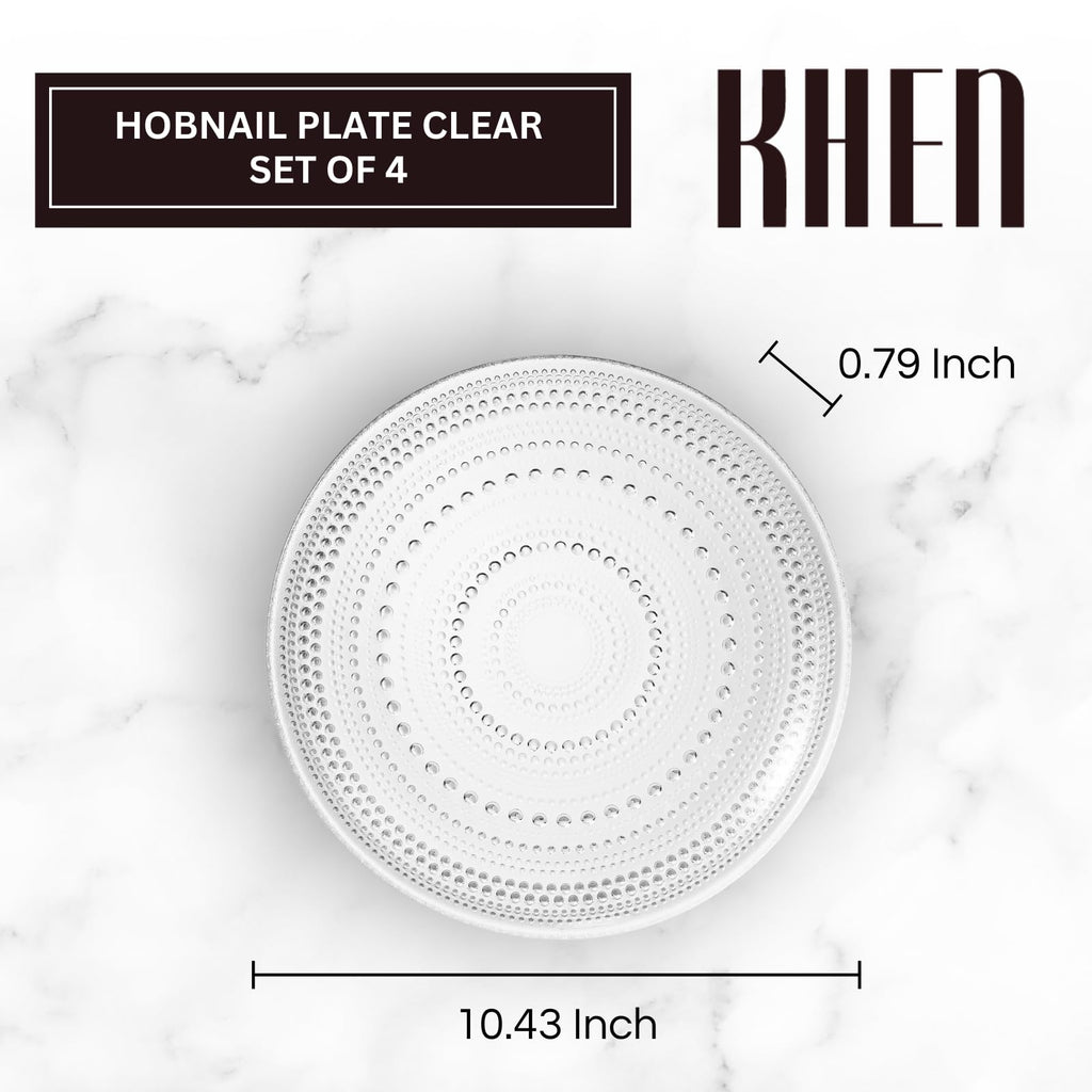 Clear Glass Hobnail Dinner Plates – Set of 4