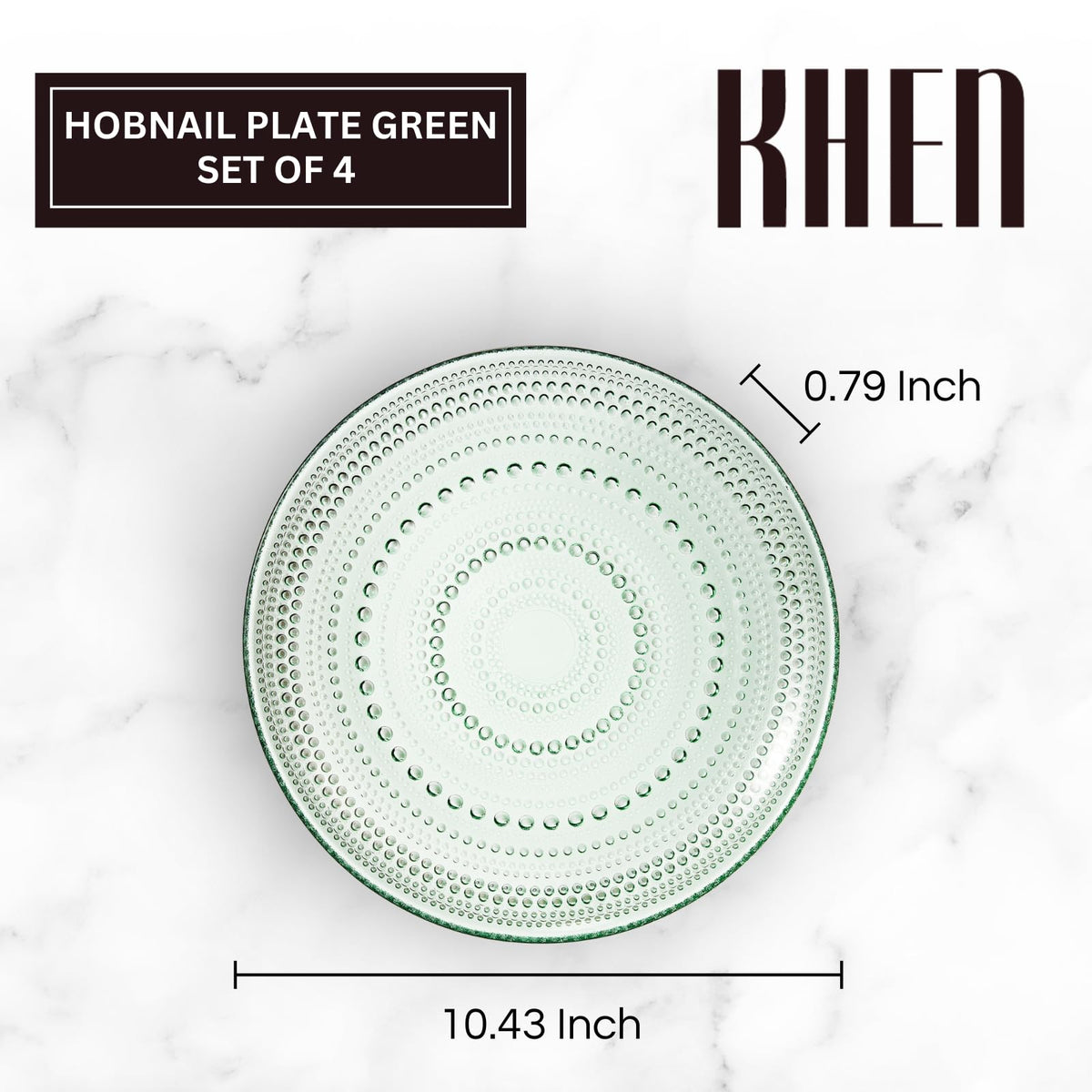 Green Glass Hobnail Dinner Plates – Set of 4