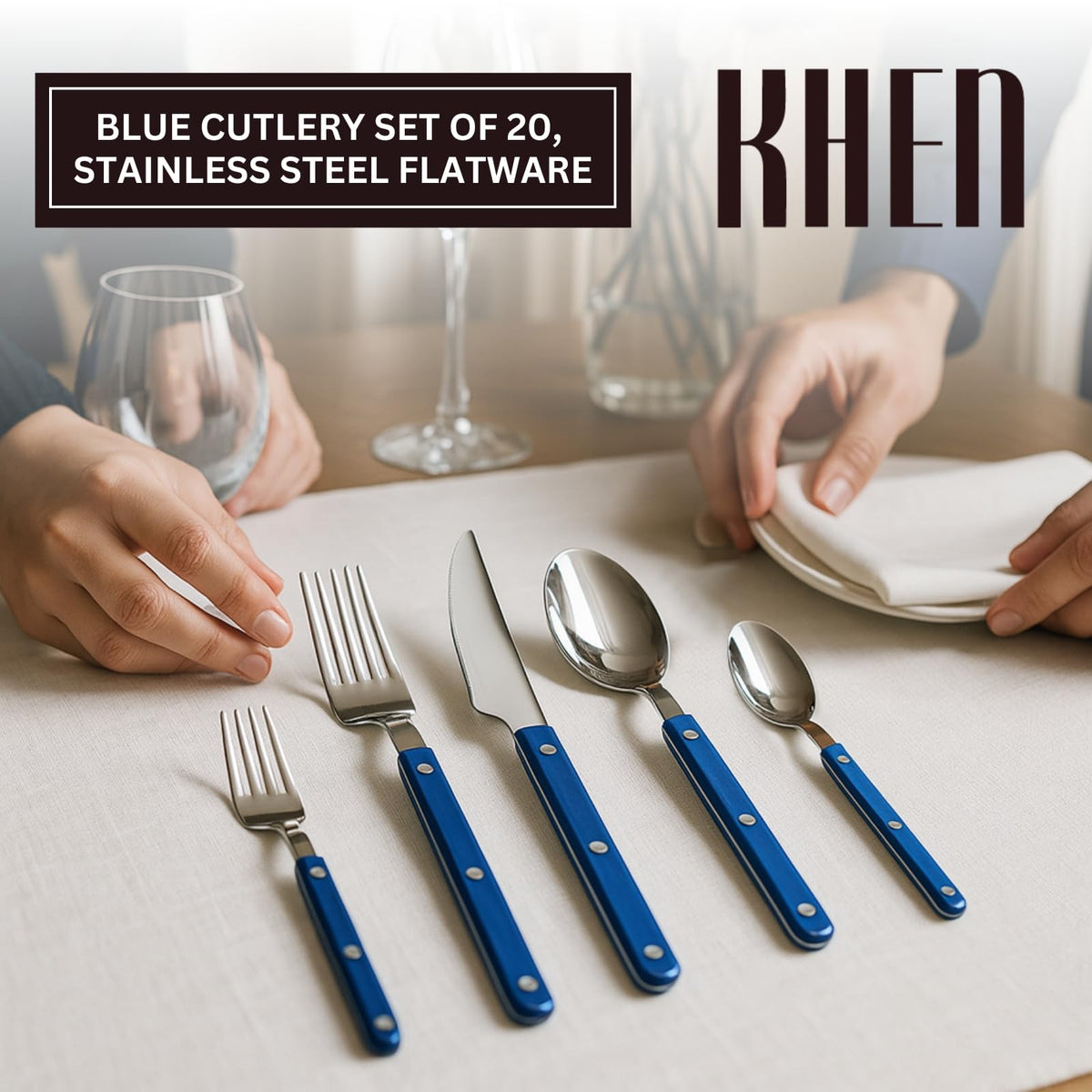 Khen Blue Stainless Steel Flatware – 20-Piece Set