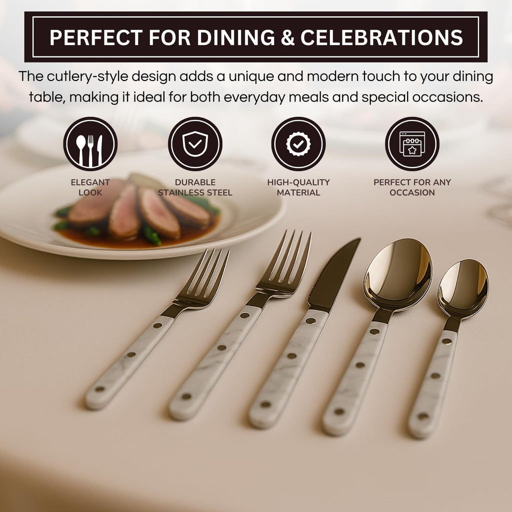 Khen White Stainless Steel Flatware – 20-Piece Set
