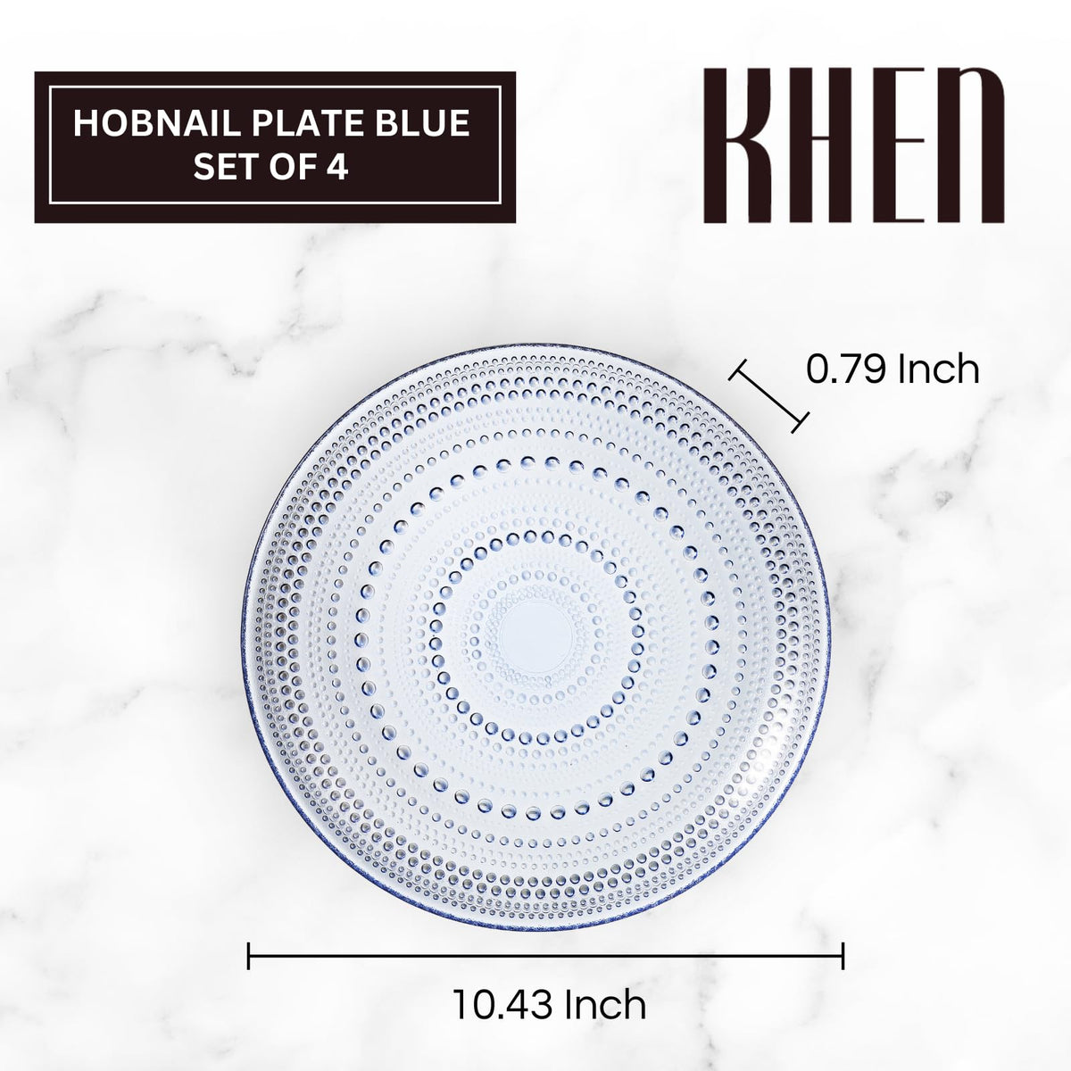 Blue Glass Hobnail Dinner Plates – Set of 4