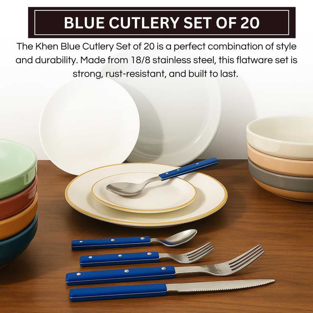Khen Blue Stainless Steel Flatware – 20-Piece Set