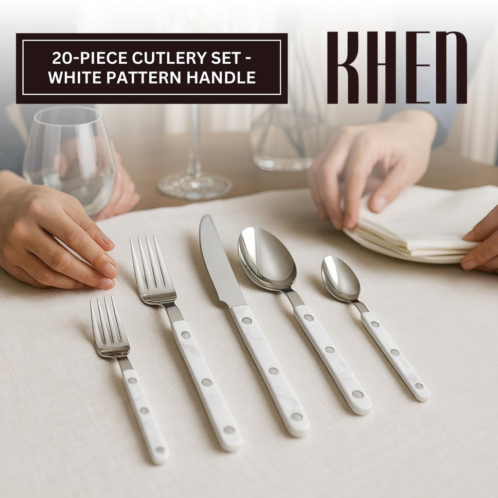 Khen White Stainless Steel Flatware – 20-Piece Set