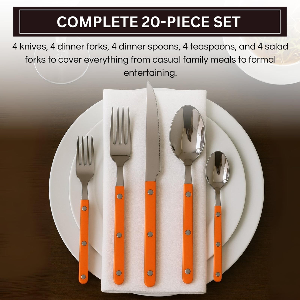 Khen Orange Stainless Steel Flatware – 20-Piece Set