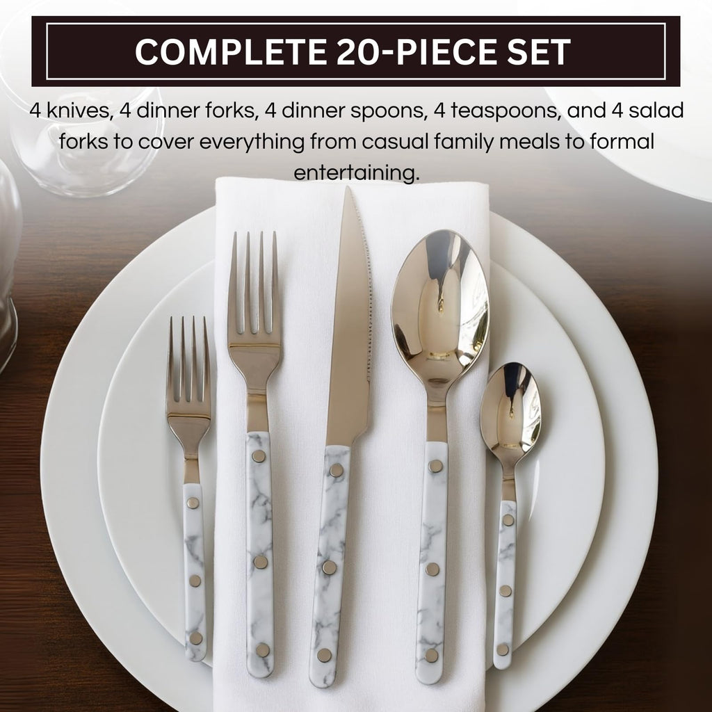 Khen White Stainless Steel Flatware – 20-Piece Set