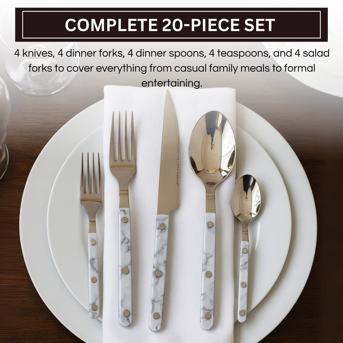 Khen White Stainless Steel Flatware – 20-Piece Set