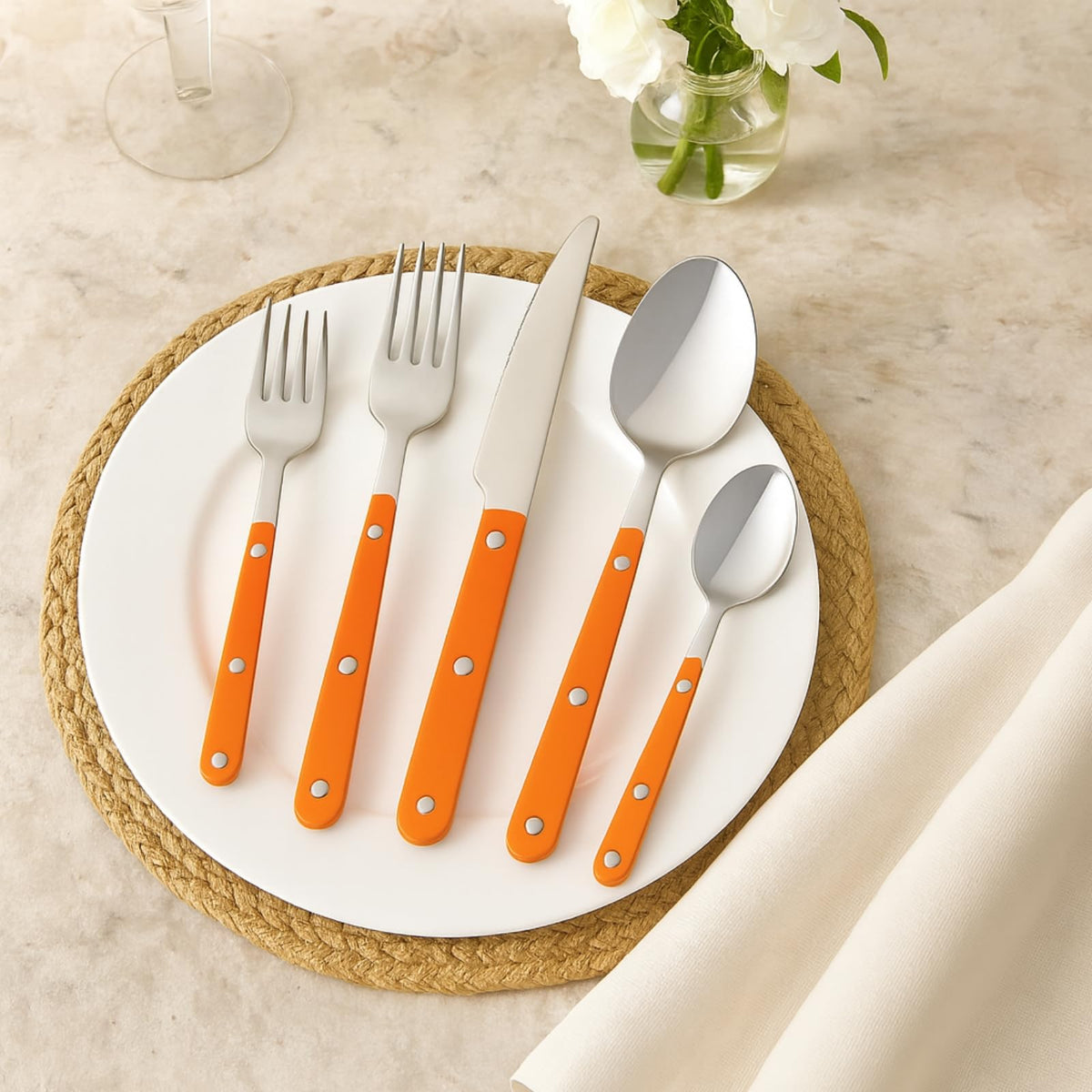 Khen Orange Stainless Steel Flatware – 20-Piece Set