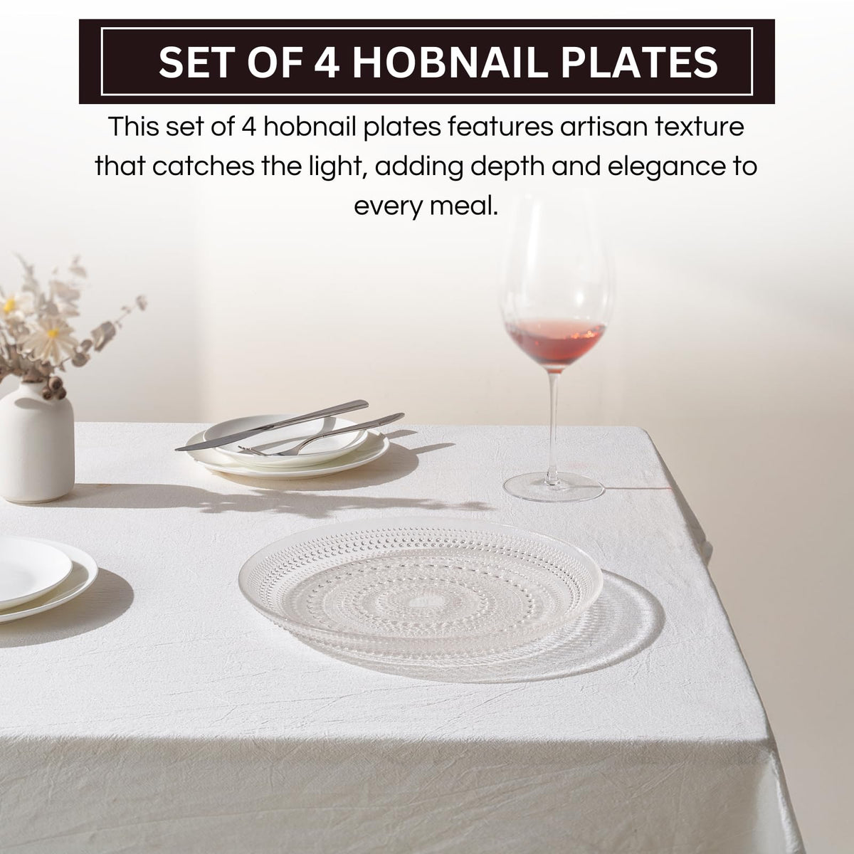 Clear Glass Hobnail Dinner Plates – Set of 4
