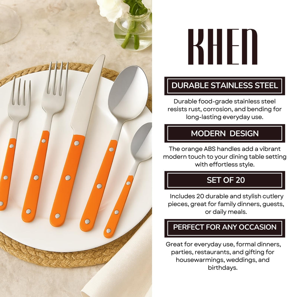 Khen Orange Stainless Steel Flatware – 20-Piece Set