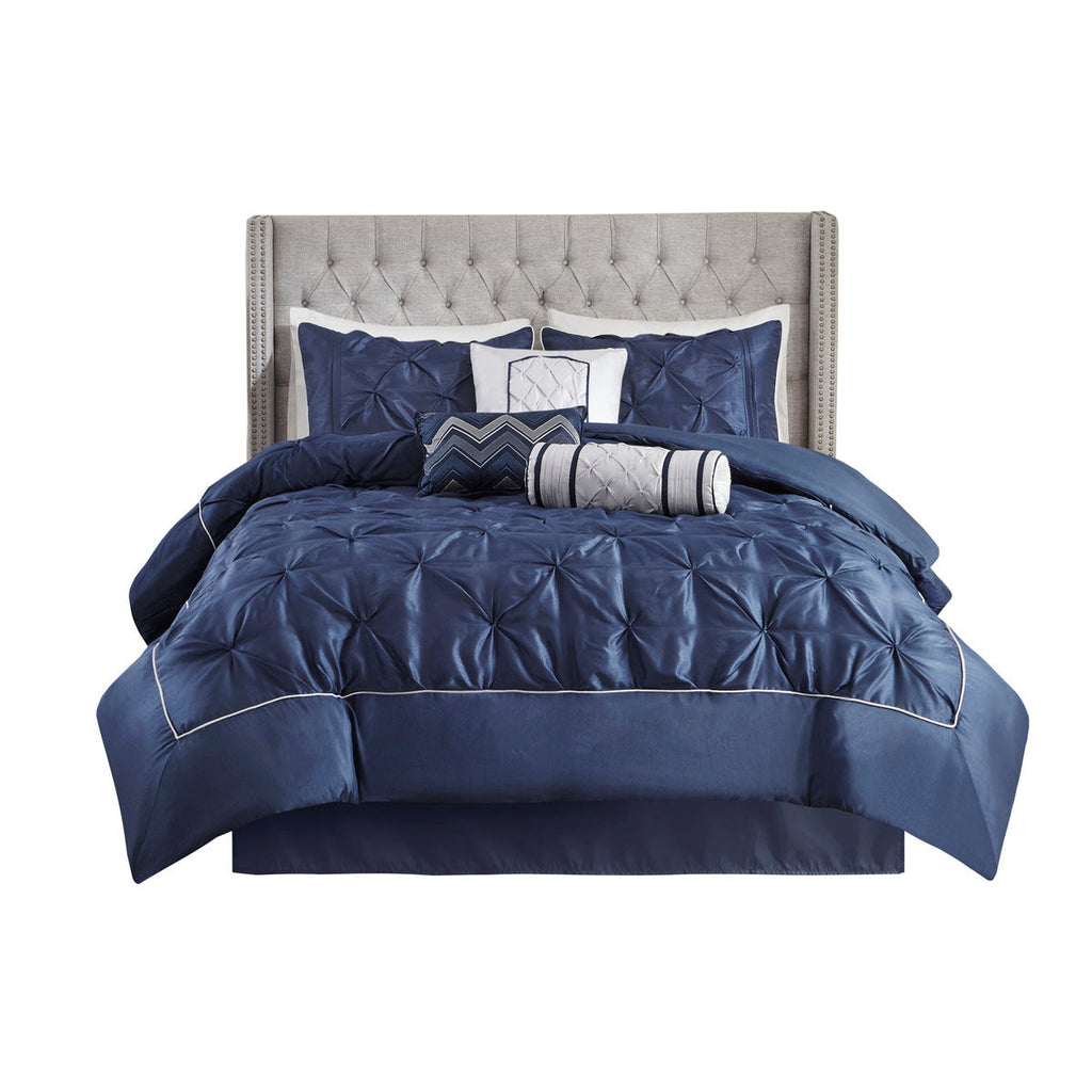 Navy 7 Piece Tufted Queen Comforter Set
