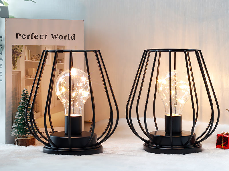 Mini Cage Cordless Table Lanterns – Set of 2