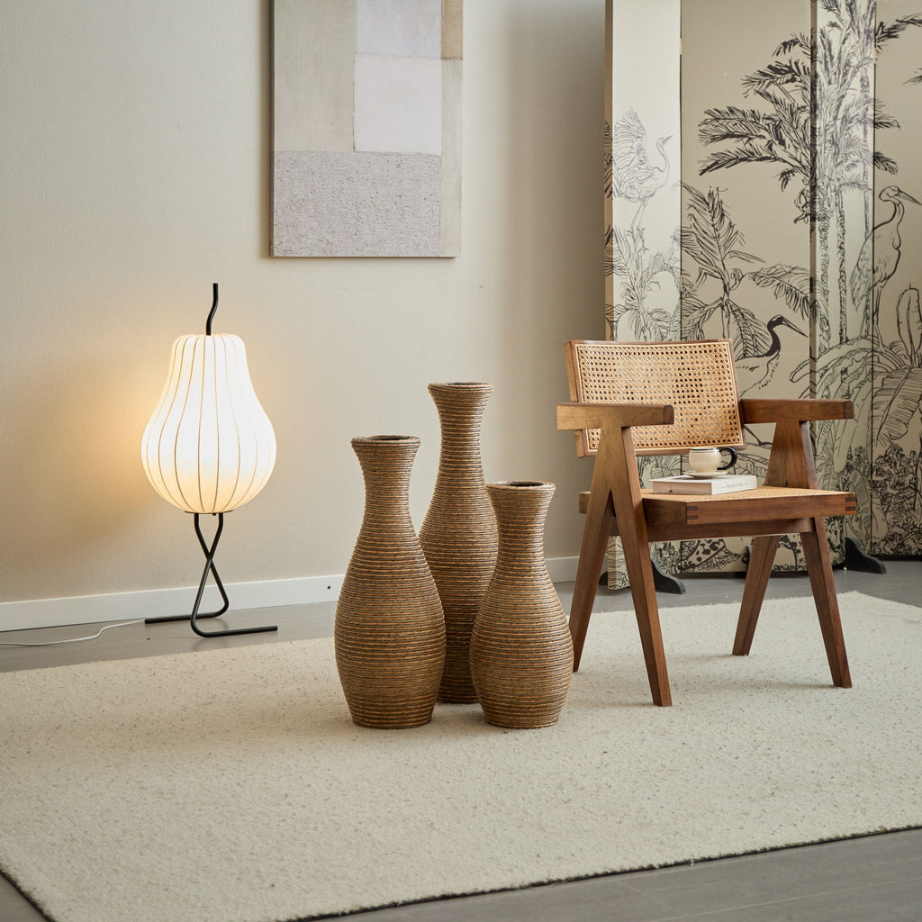 Beige 3 Piece Decorative Floor Vase Set-Ideal For Dried Or Silk Flower Arrangements