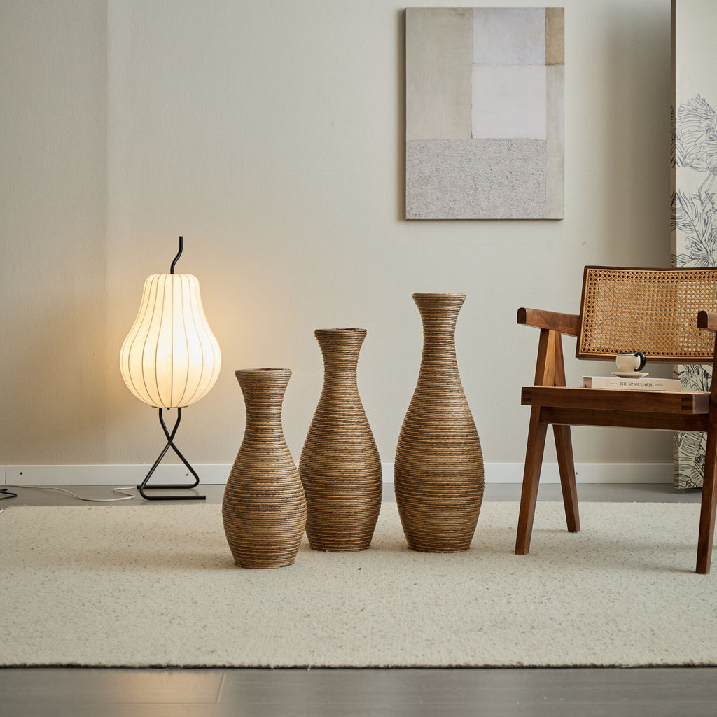 Beige 3 Piece Decorative Floor Vase Set-Ideal For Dried Or Silk Flower Arrangements