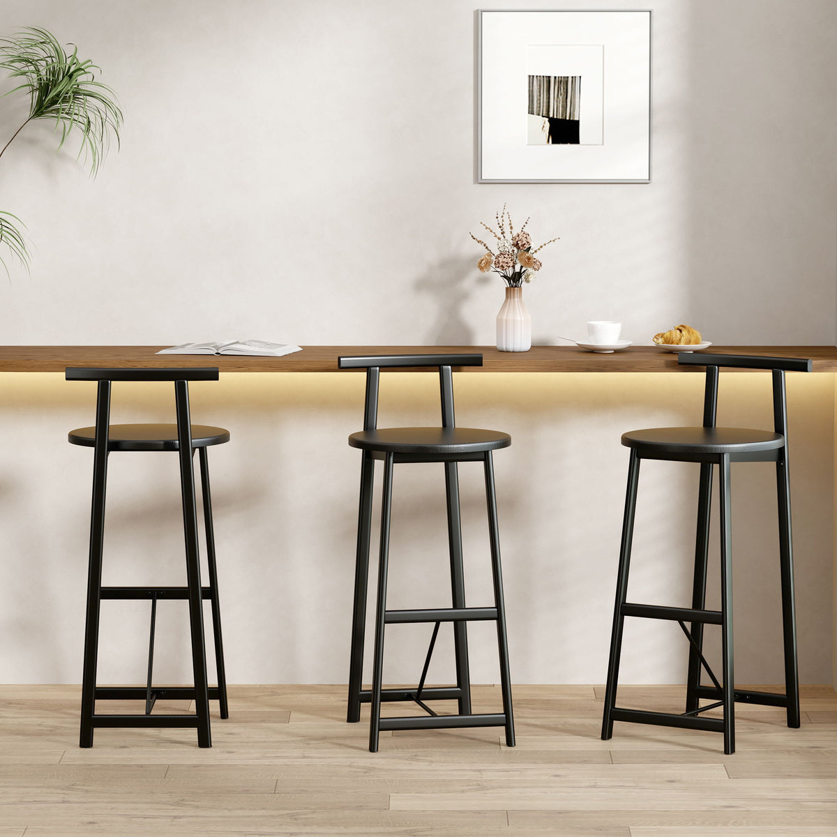 Modern Bar Stools with Backrest – Set of 3