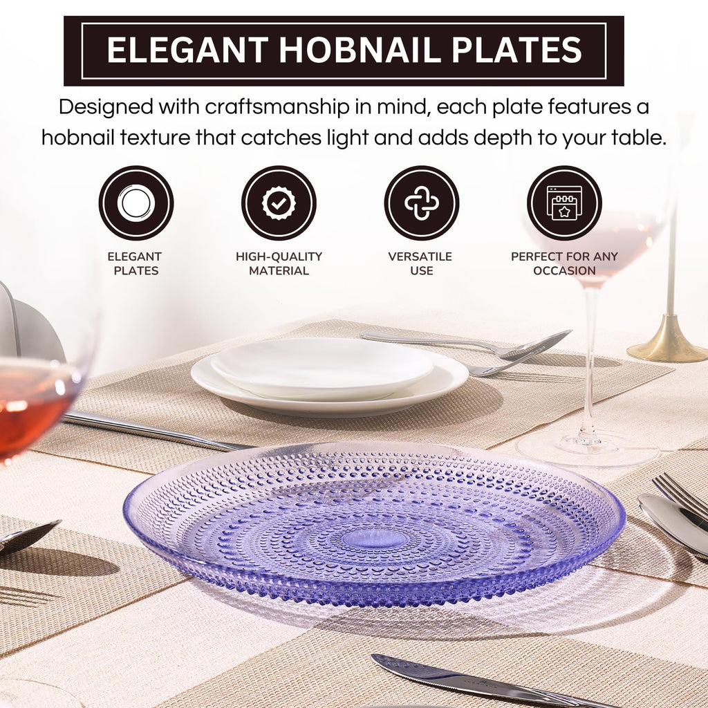 Blue Glass Hobnail Dinner Plates – Set of 4