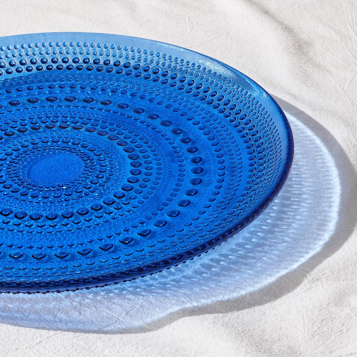 Dark Blue Glass Hobnail Dinner Plates – Set of 4