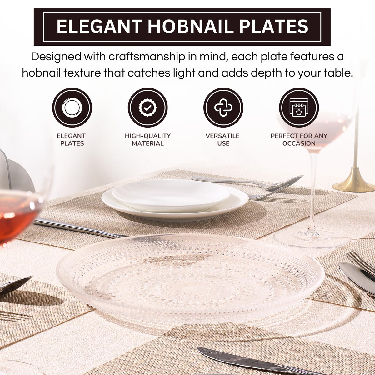 Clear Glass Hobnail Dinner Plates – Set of 4