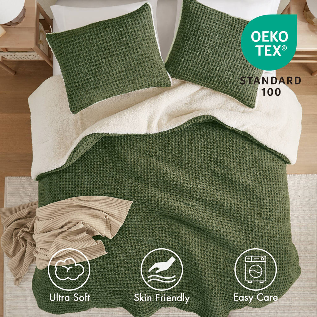 Olive Full/Queen Waffle Knit Chenille Comforter Set