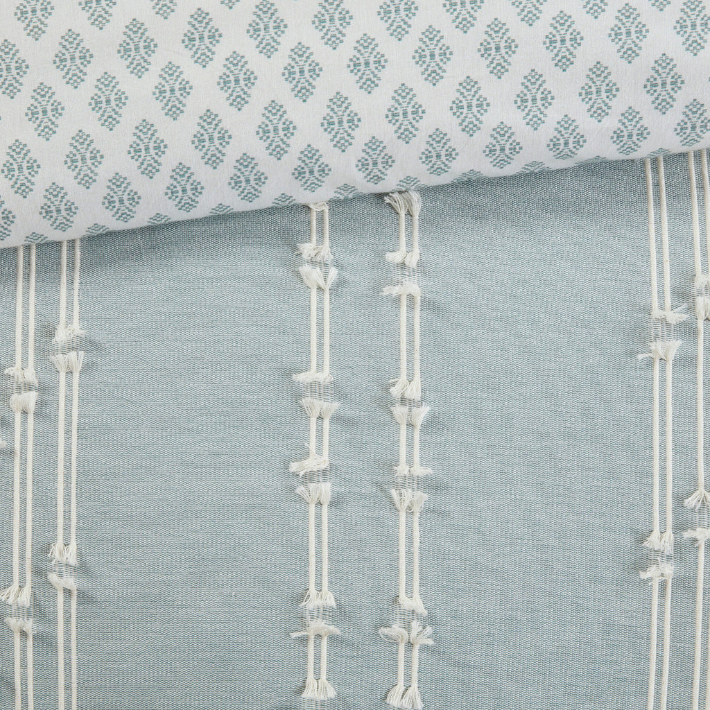 Aqua 3 Piece Cotton Jacquard Comforter Set-Full/Queen