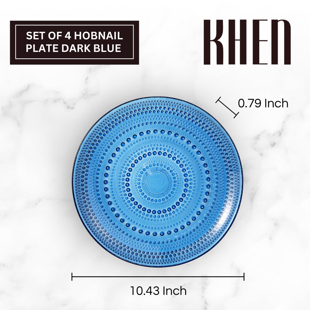 Dark Blue Glass Hobnail Dinner Plates – Set of 4