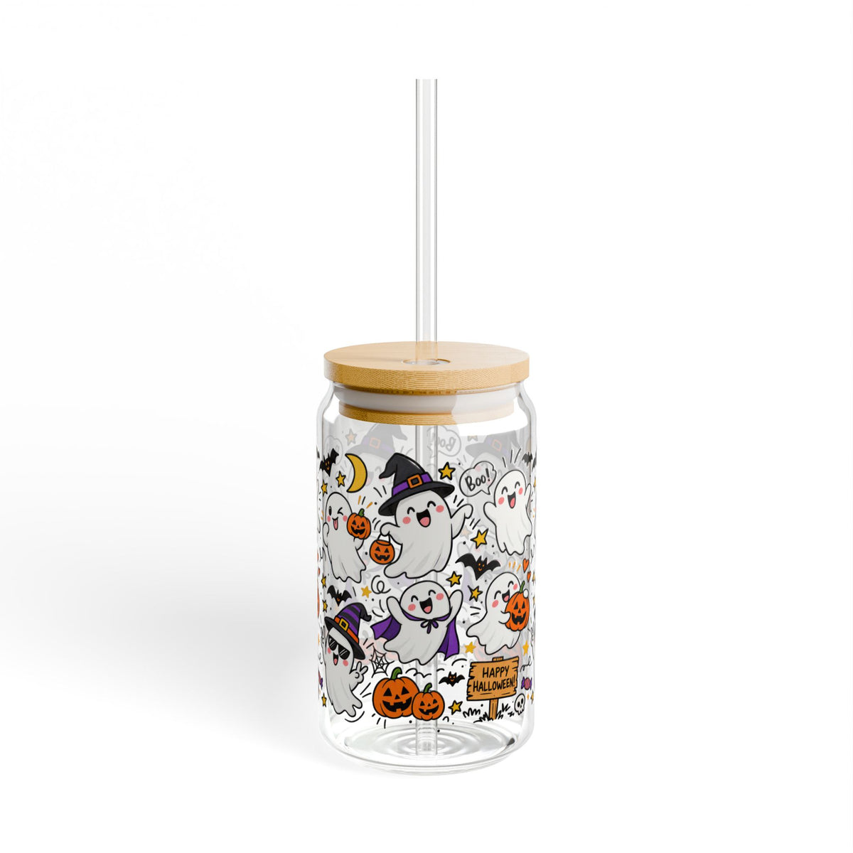 Playful Halloween Ghosts Sipper Glass – 16 oz