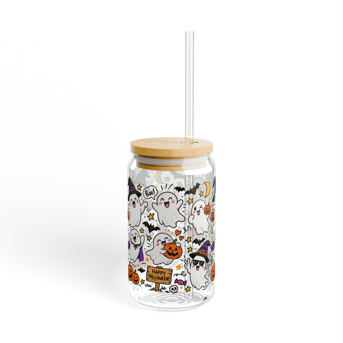 Playful Halloween Ghosts Sipper Glass – 16 oz