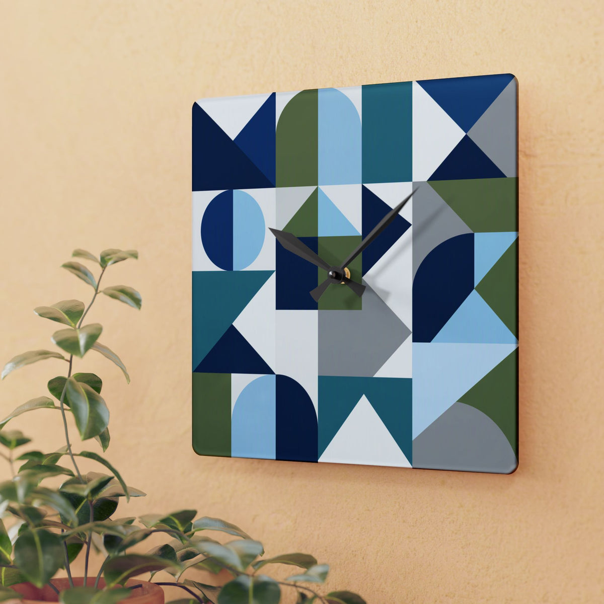 Geometric Acrylic Wall Clock – Blue & Olive