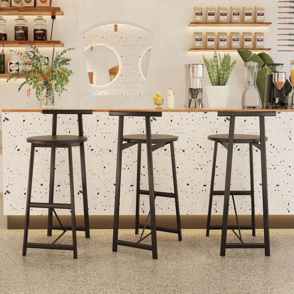Modern Bar Stools with Backrest – Set of 3