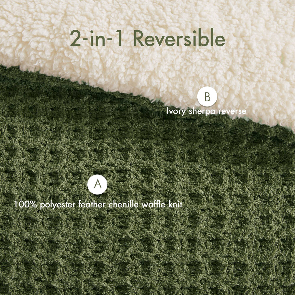 Olive Full/Queen Waffle Knit Chenille Comforter Set