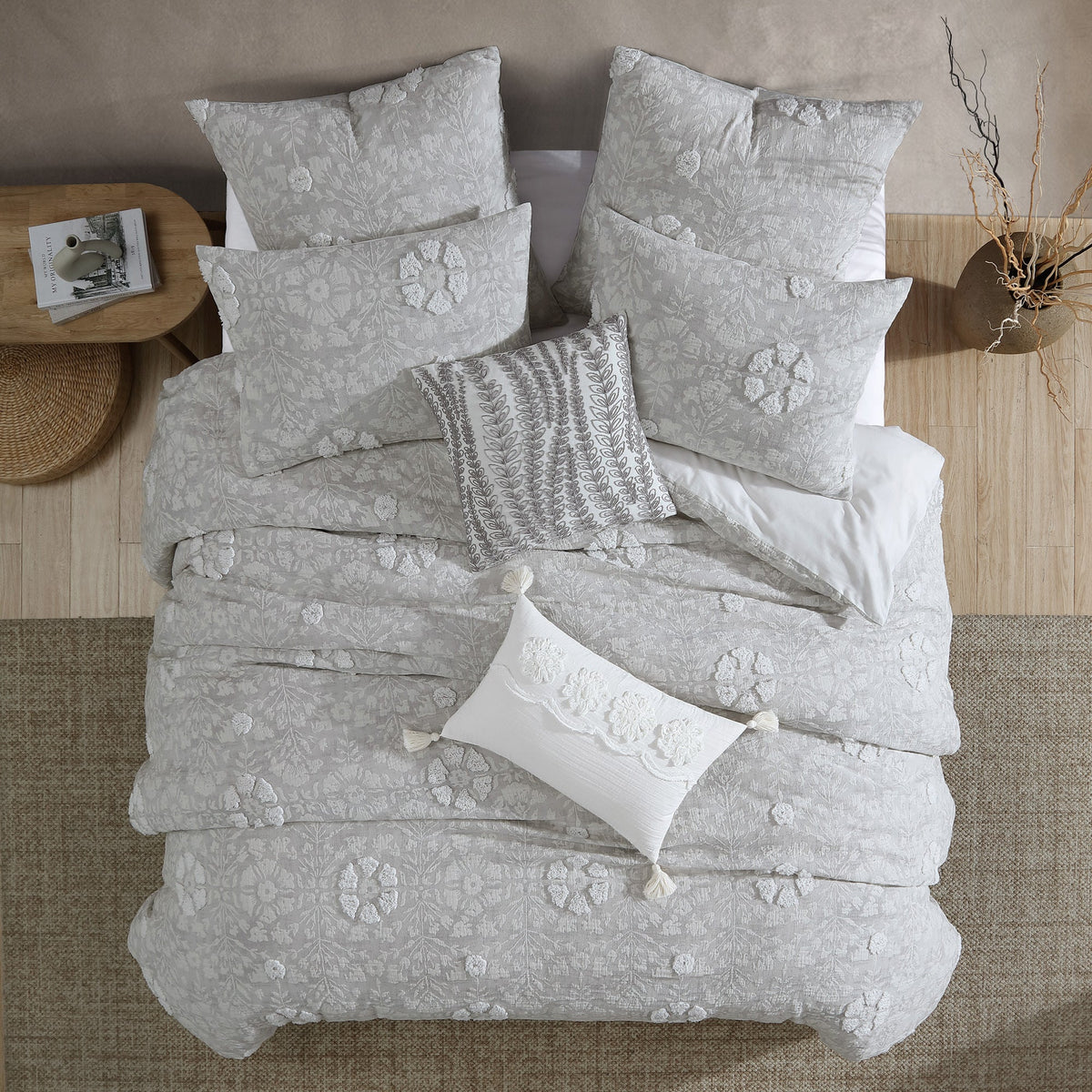 Soft Gray 5 Pc Textured Woven Jacquard Comforter Set