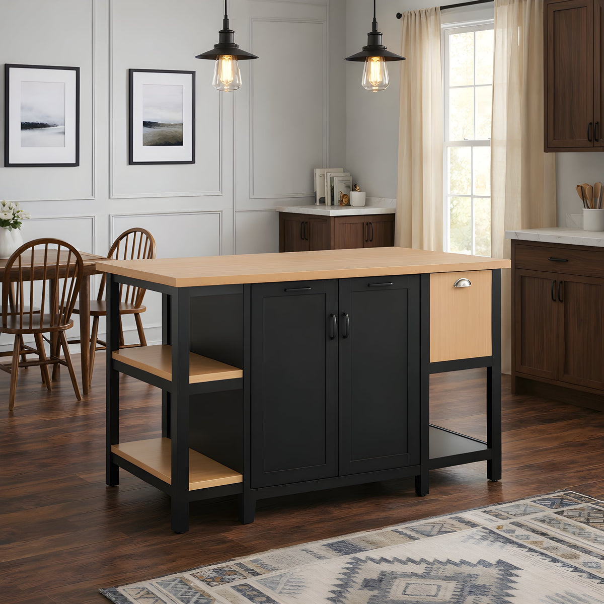 58" Freestanding Kitchen Island-Open Shelving