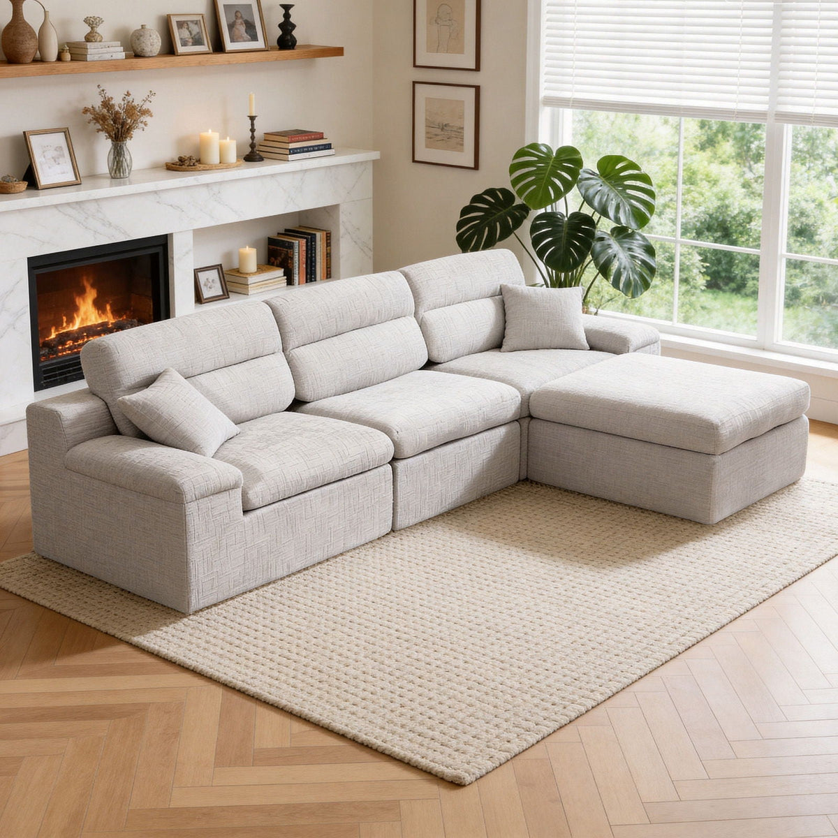 Corner Chaise Sofa with High Backrest - 2 Piece Set