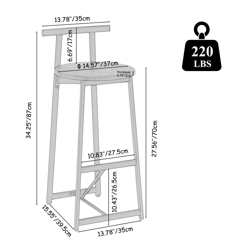 Modern Bar Stools with Backrest – Set of 3