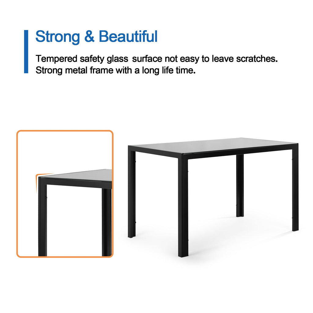 5 Piece Dining Set-Tempered Glass Dining Table, 4 Plush Chairs