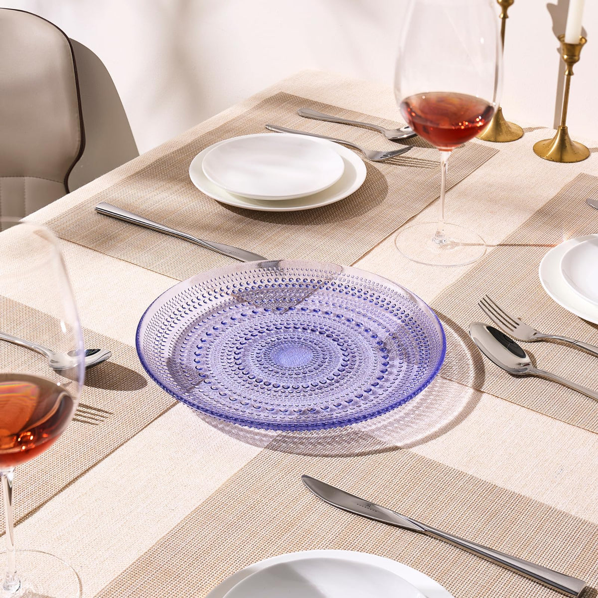 Blue Glass Hobnail Dinner Plates – Set of 4