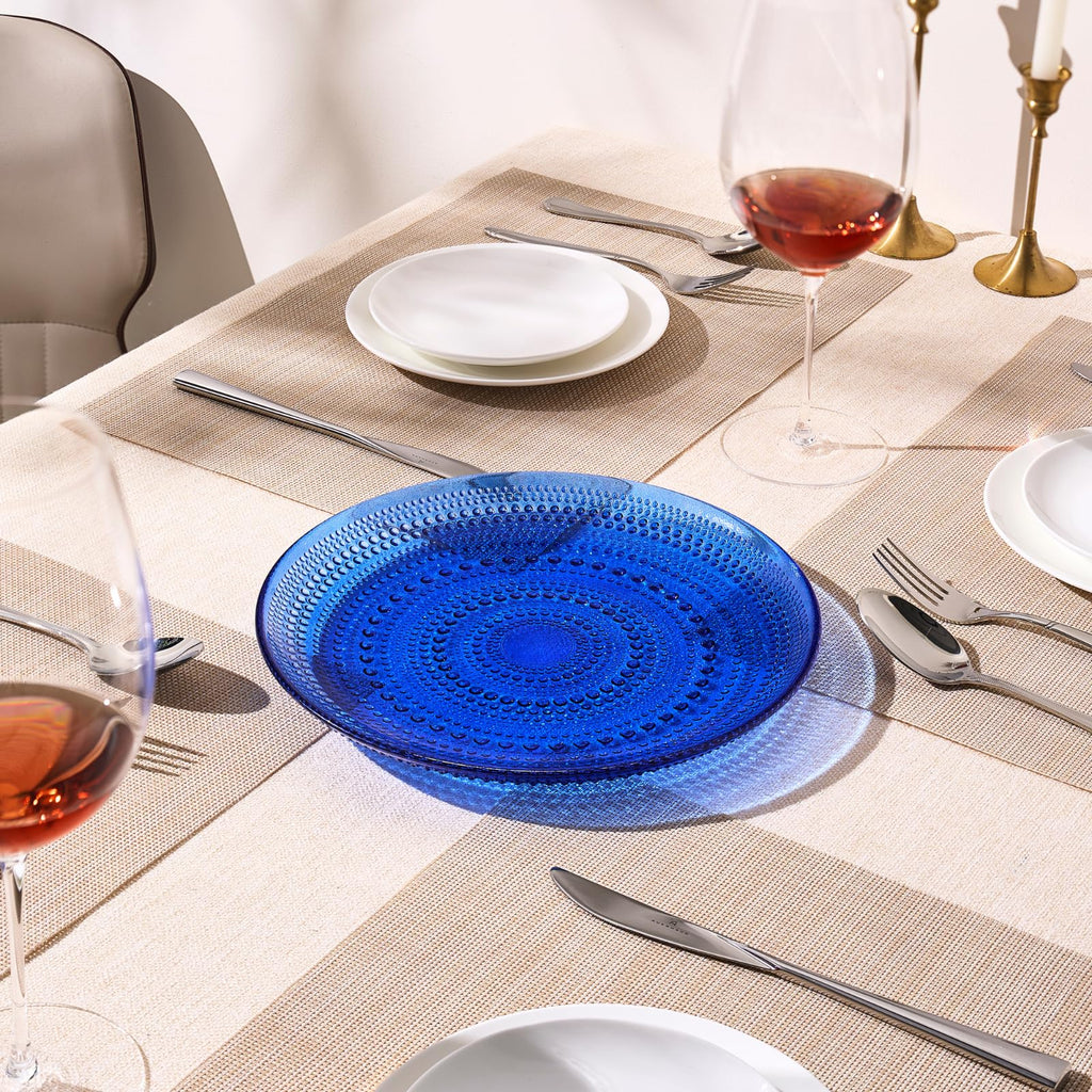 Dark Blue Glass Hobnail Dinner Plates – Set of 4