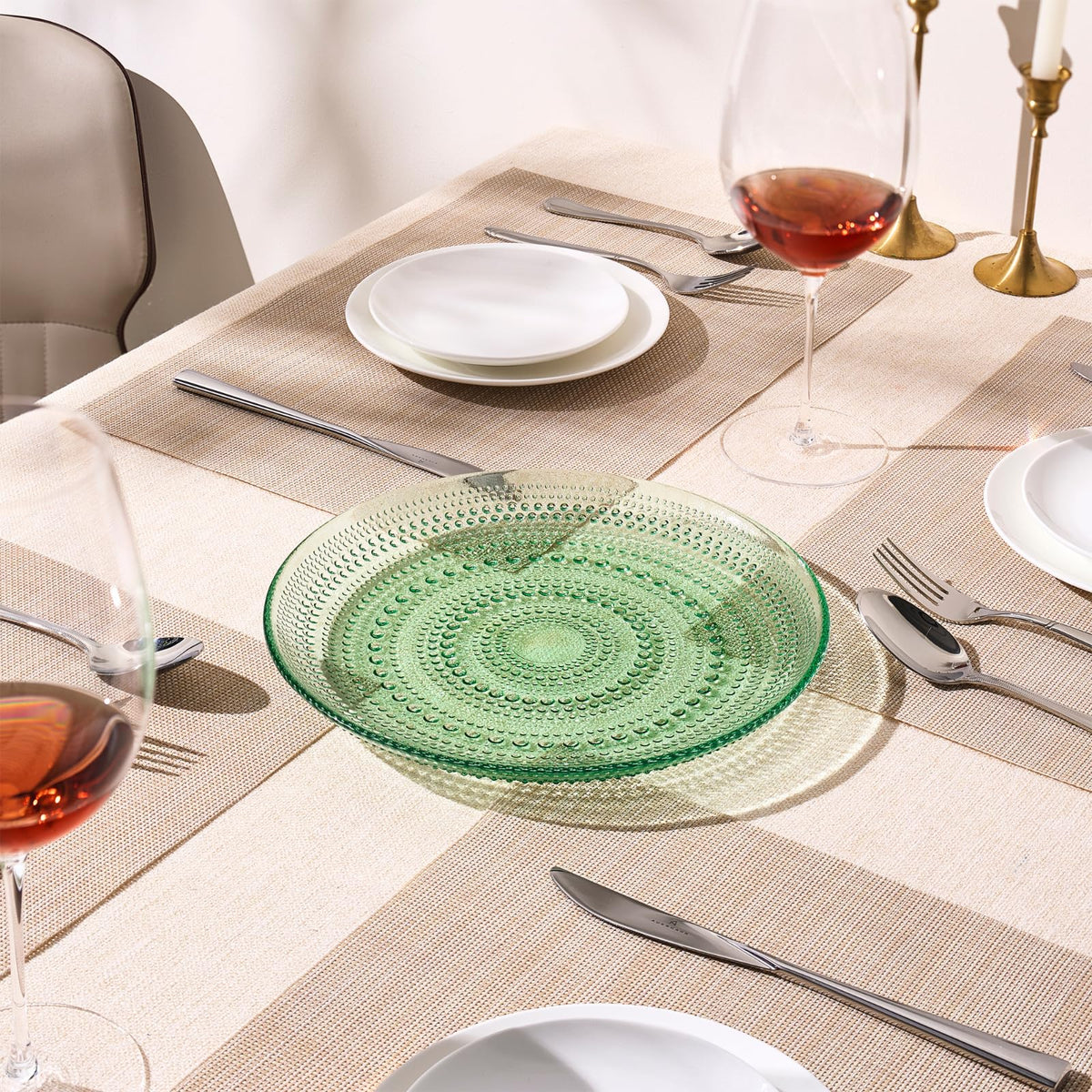 Green Glass Hobnail Dinner Plates – Set of 4