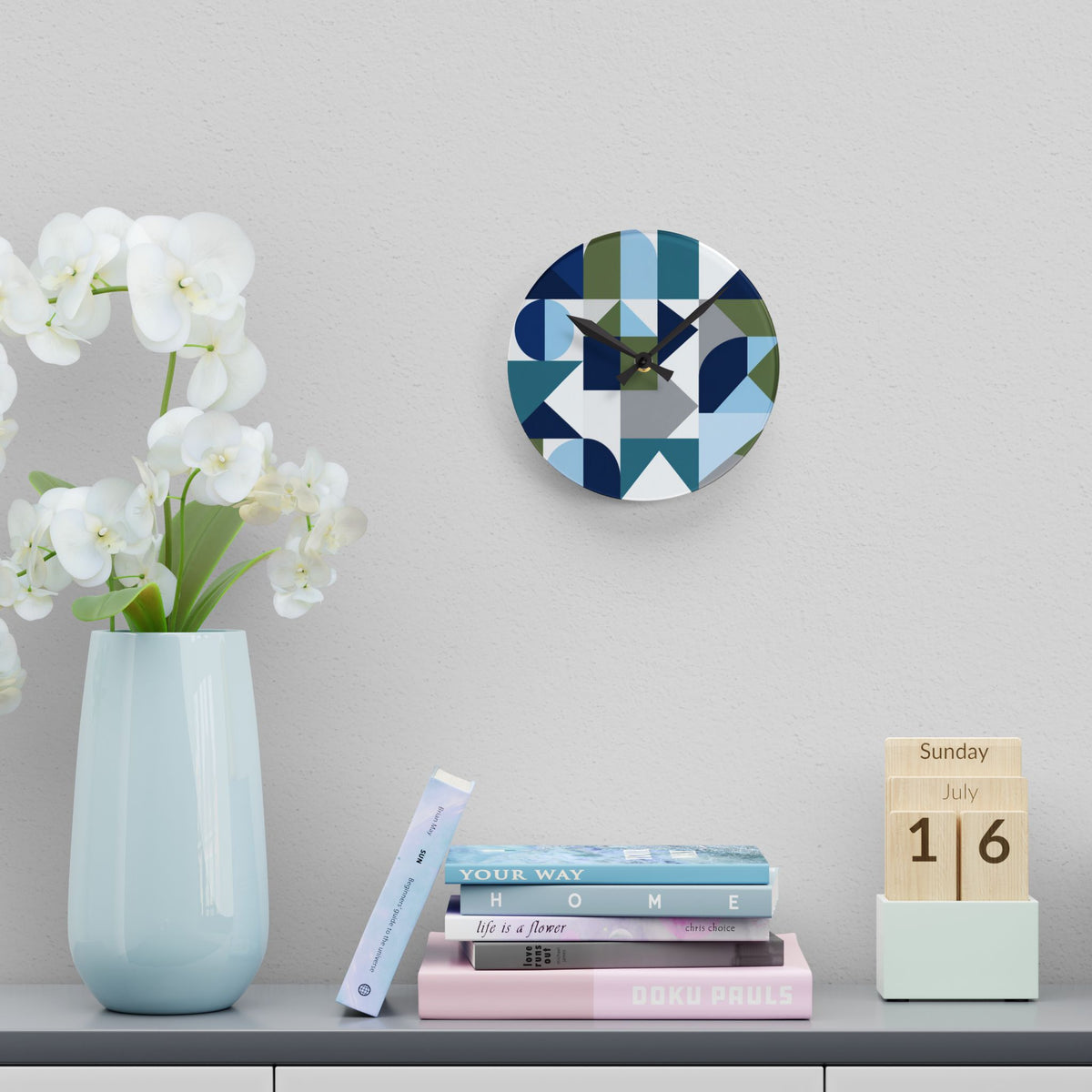 Geometric Acrylic Wall Clock – Blue & Olive