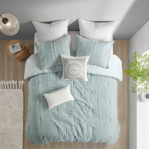 Aqua 3 Piece Cotton Jacquard Comforter Set-Full/Queen