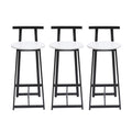 Three matching bar stools with round white seats and black metal frames, shown side by side on a plain white background.