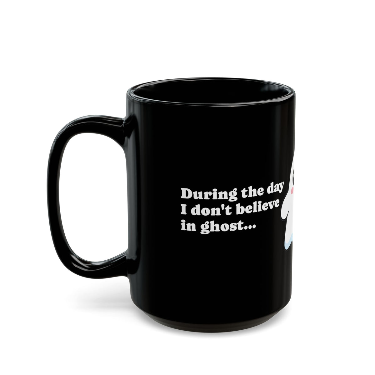 Whimsically Spooky Ghost Coffee Mug – Black Ceramic